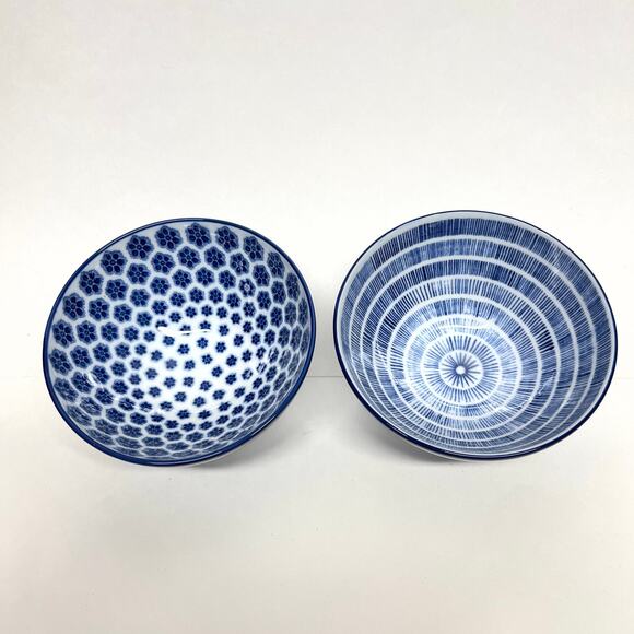 Ikea Entusiasm Ceramic Bowls Blue and White Pattern Set of 2 - Picture 3 of 6